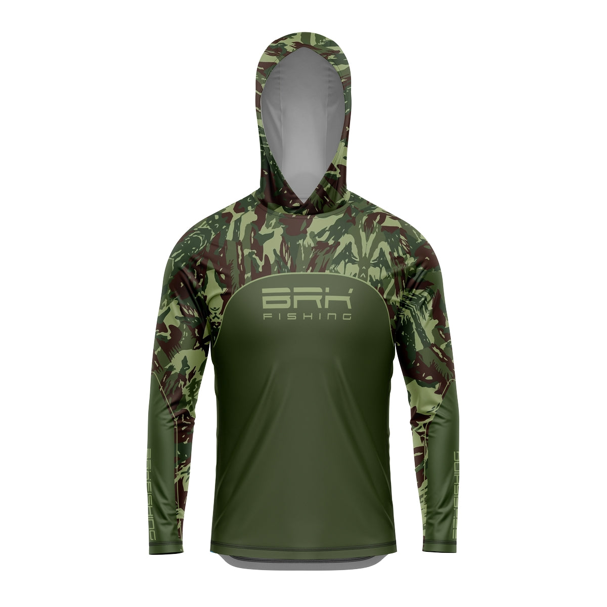 Camisa de Pesca com Capuz Brk Verde Camuflado com Proteção Solar UV50+ - Brk Fishing