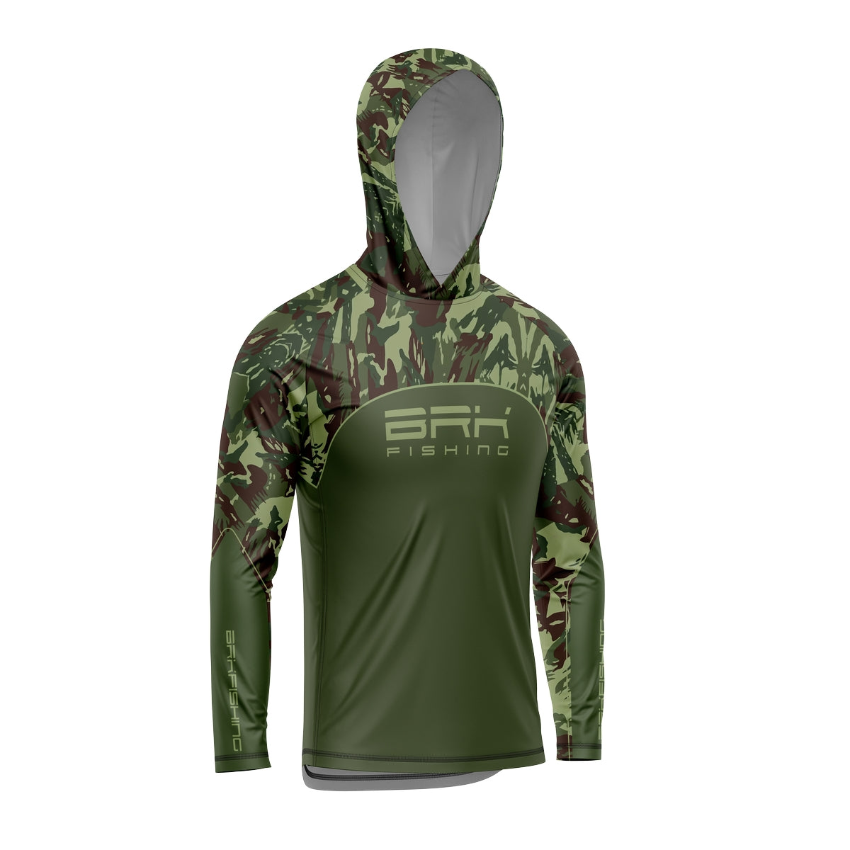 Camisa de Pesca com Capuz Brk Verde Camuflado com Proteção Solar UV50+ - Brk Fishing