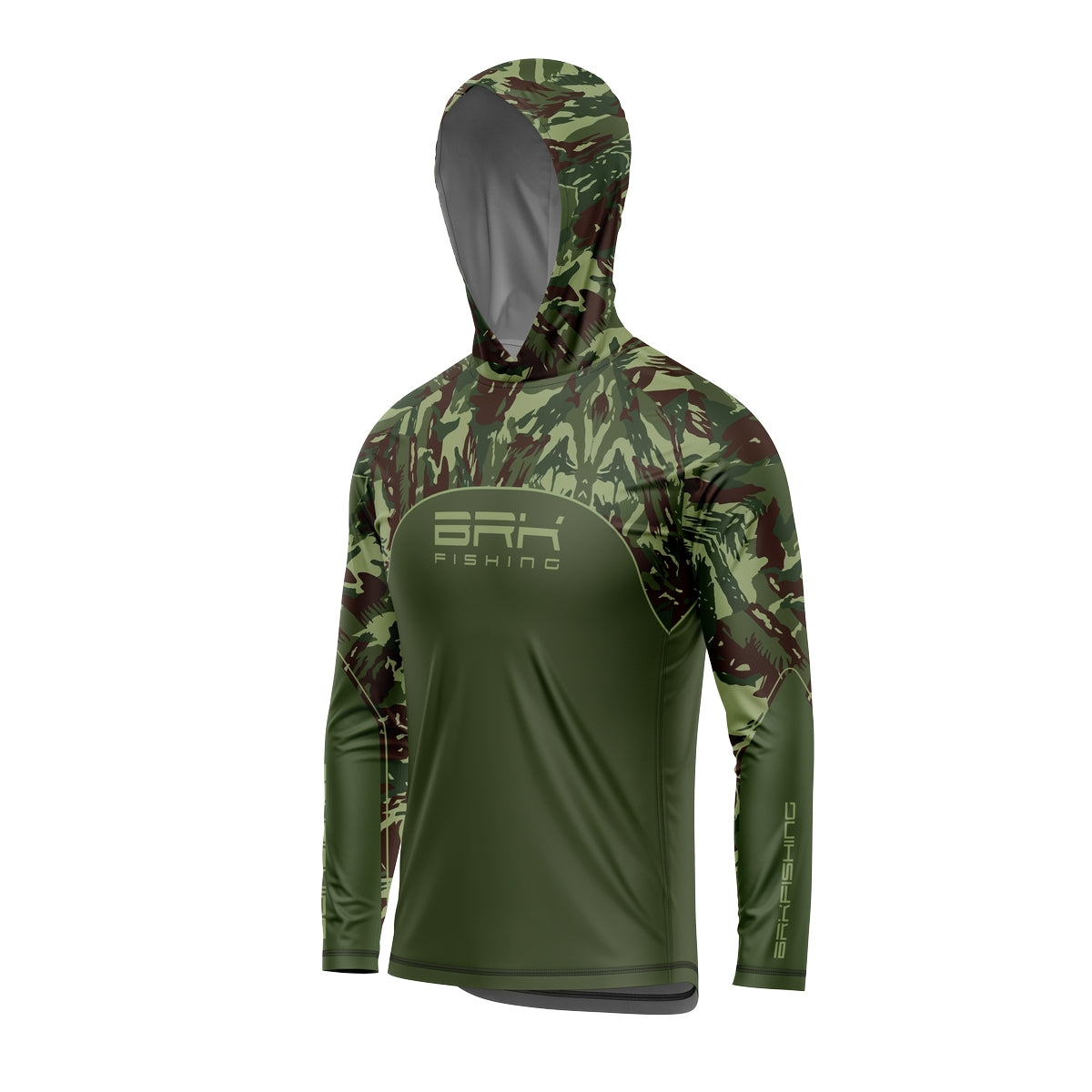 Camisa de Pesca com Capuz Brk Verde Camuflado com Proteção Solar UV50+ - Brk Fishing