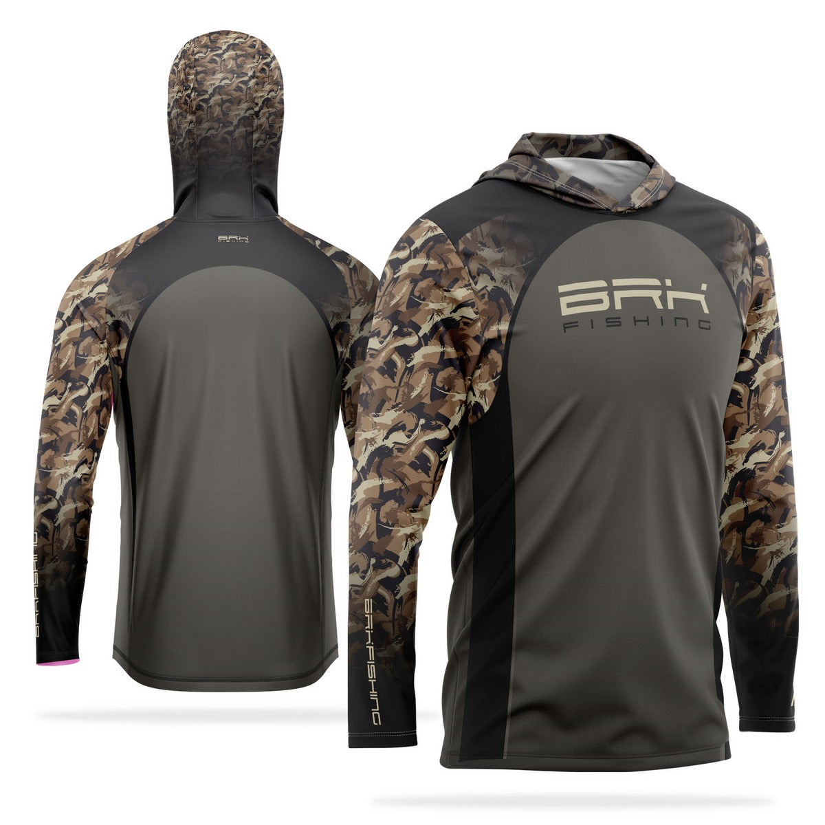 Camisa de Pesca com Capuz Brk Cinza e Real Tree Camuflado com Proteção Solar UV50+ - Brk Fishing