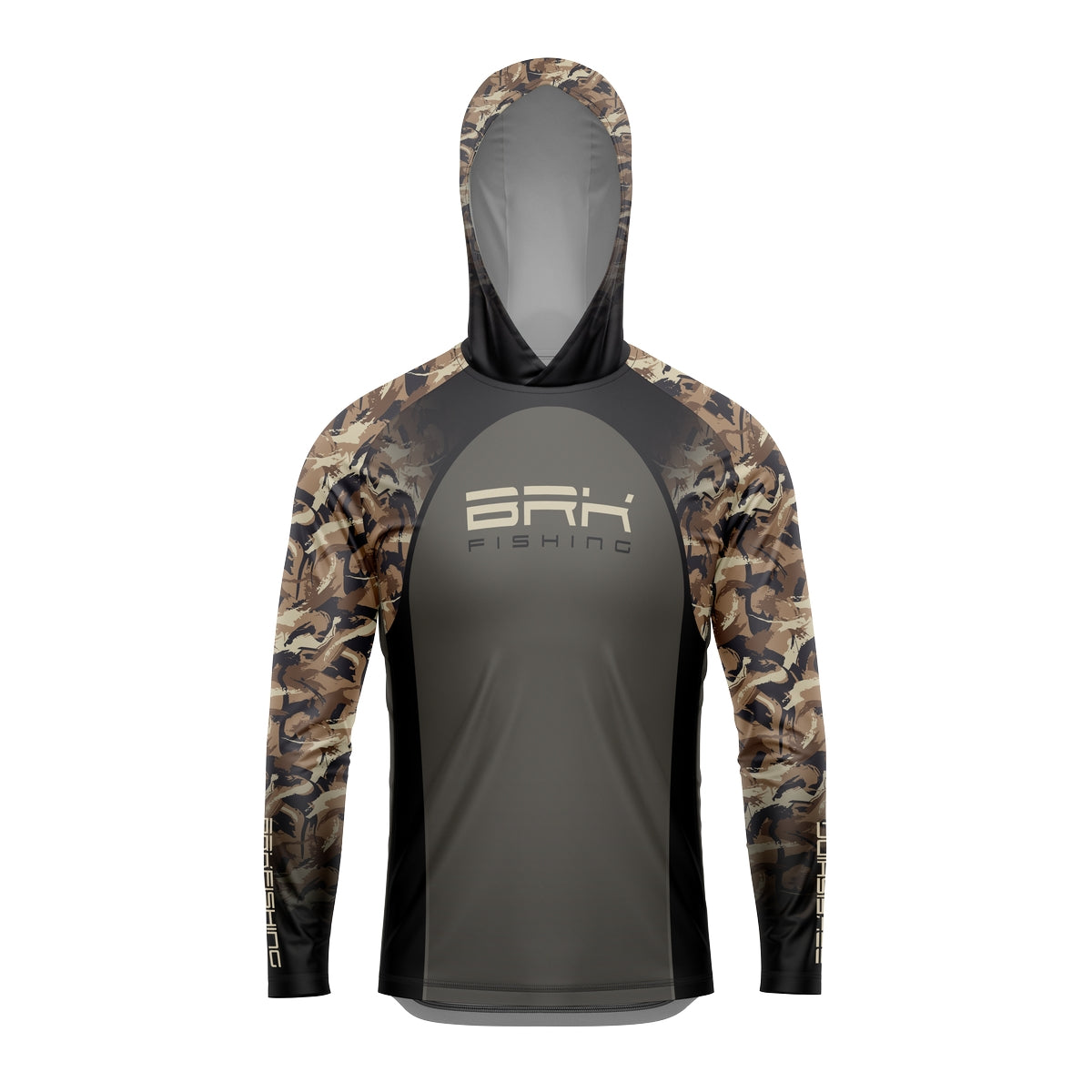 Camisa de Pesca com Capuz Brk Cinza e Real Tree Camuflado com Proteção Solar UV50+ - Brk Fishing