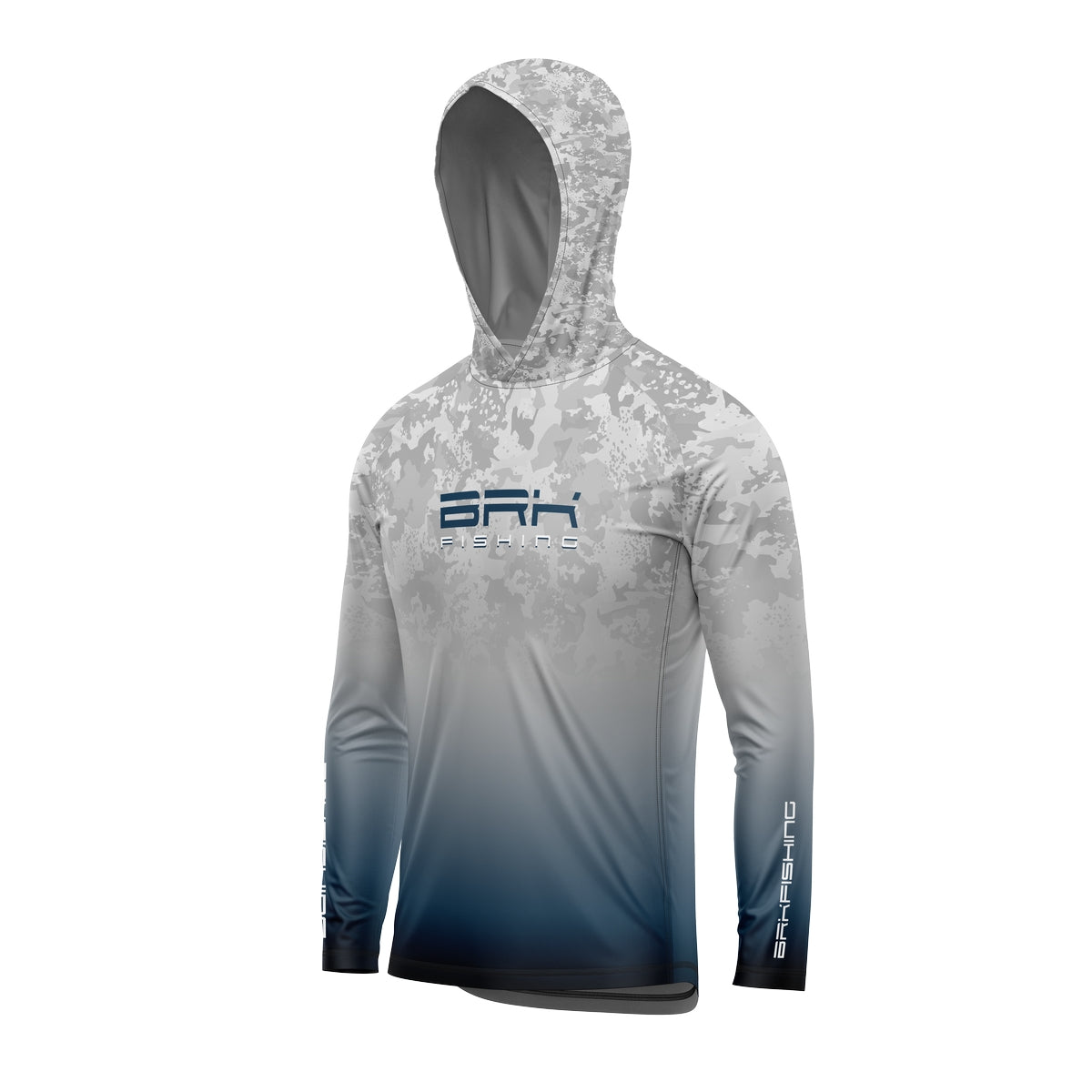 Camisa de Pesca com Capuz Brk Branco Camuflado e Azul com Proteção Solar UV50+ - Brk Fishing