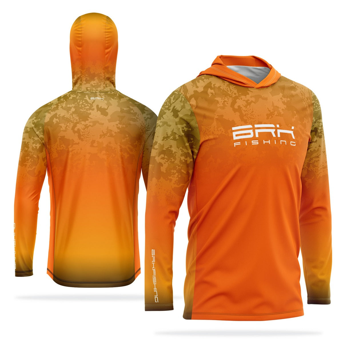 Camisa de Pesca com Capuz Brk Laranja Camuflado com Proteção Solar UV50+ - Brk Fishing