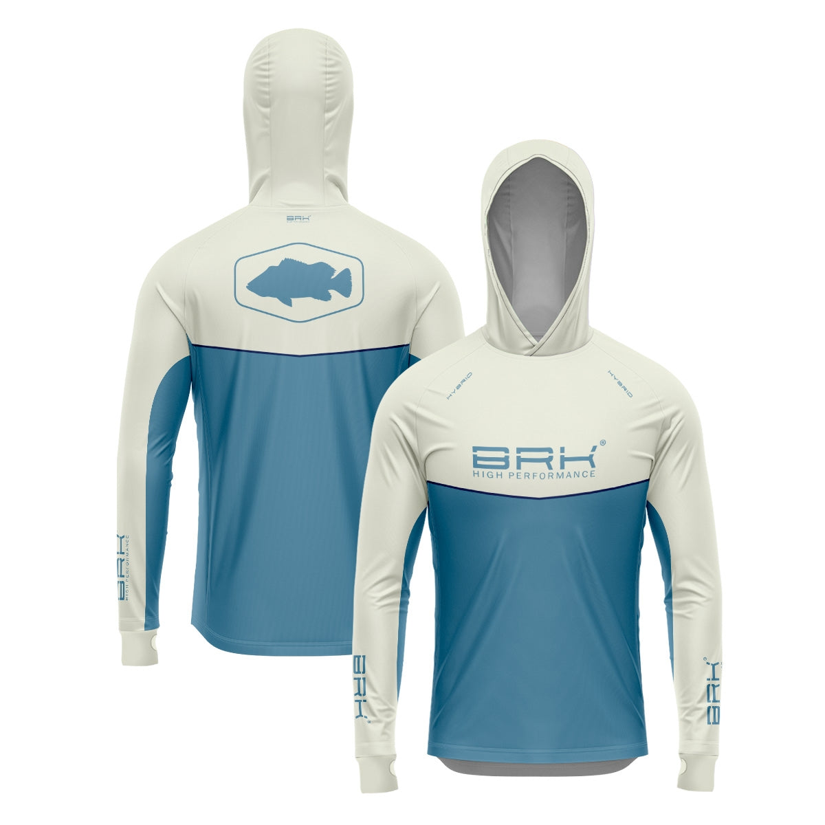 Camisa de Pesca Brk com Capuz Hybrid Bege com Azul com Proteção Solar UV50+ Envio Imediato Brk Fishing