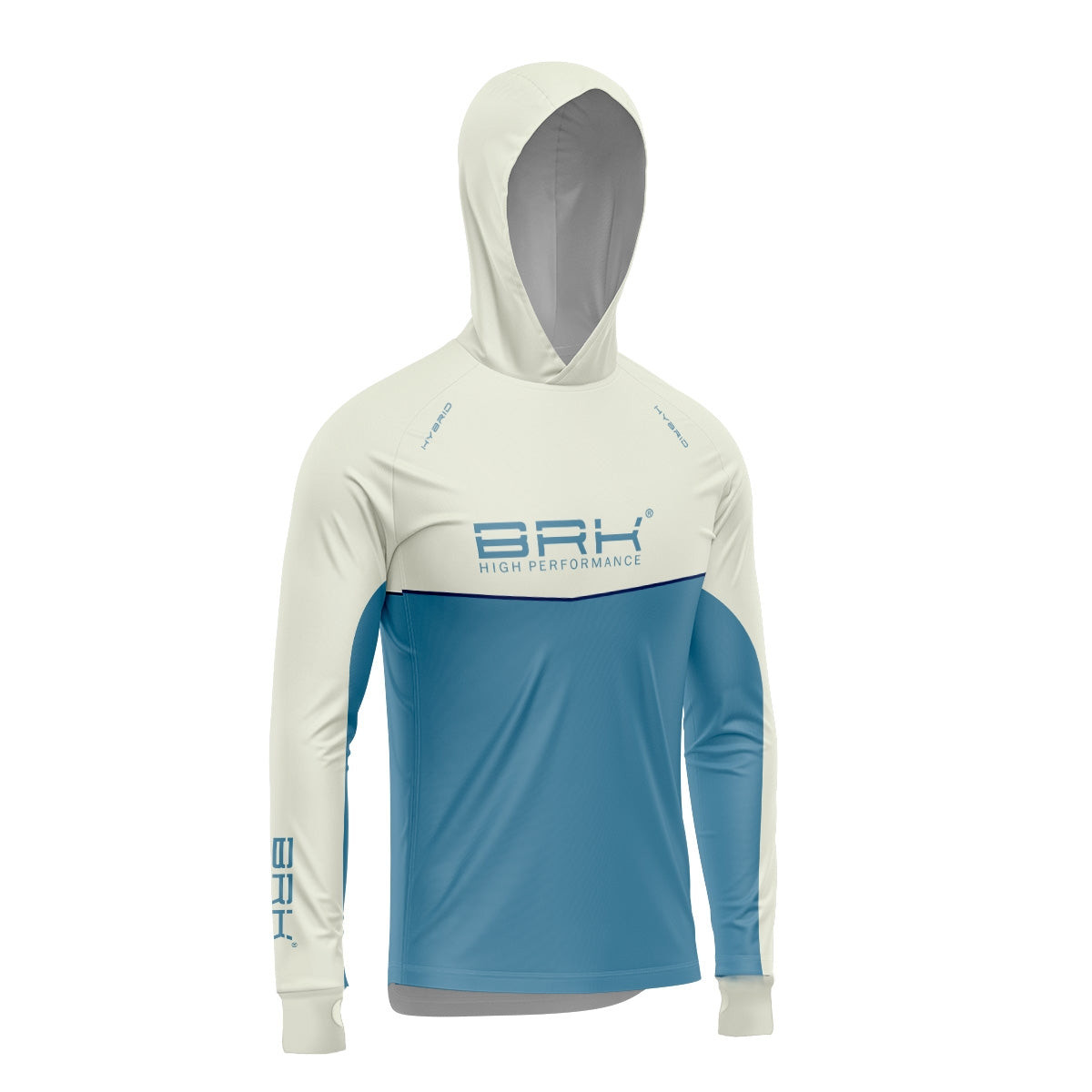 Camisa de Pesca Brk com Capuz Hybrid Bege com Azul com Proteção Solar UV50+ Envio Imediato Brk Fishing