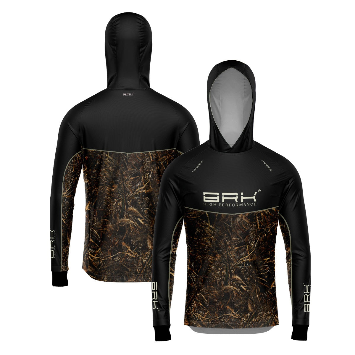 Camisa de Pesca Brk com Capuz Hybrid Black Real Tree com Proteção Solar UV50+ Envio Imediato Brk Fishing