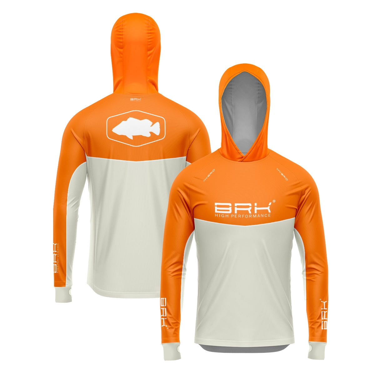 Camisa de Pesca Brk com Capuz Hybrid Laranja com Proteção Solar UV50+ Envio Imediato Brk Fishing