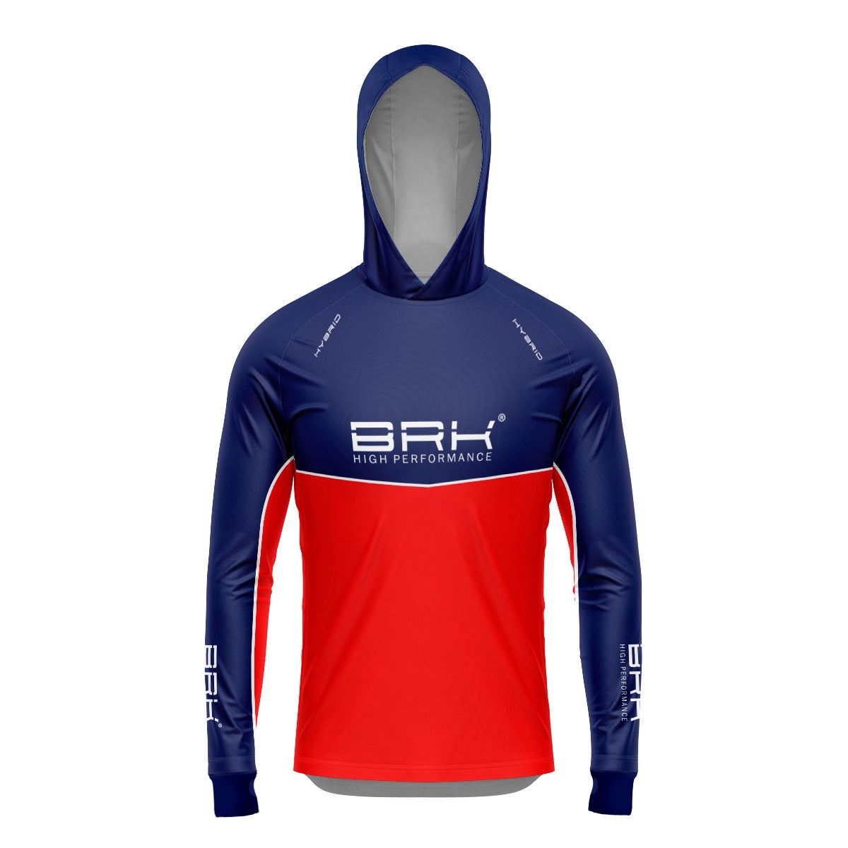Camisa de Pesca Brk com Capuz Hybrid Red Blue Fishin com Proteção Solar UV50+ Envio Imediato Brk Fishing