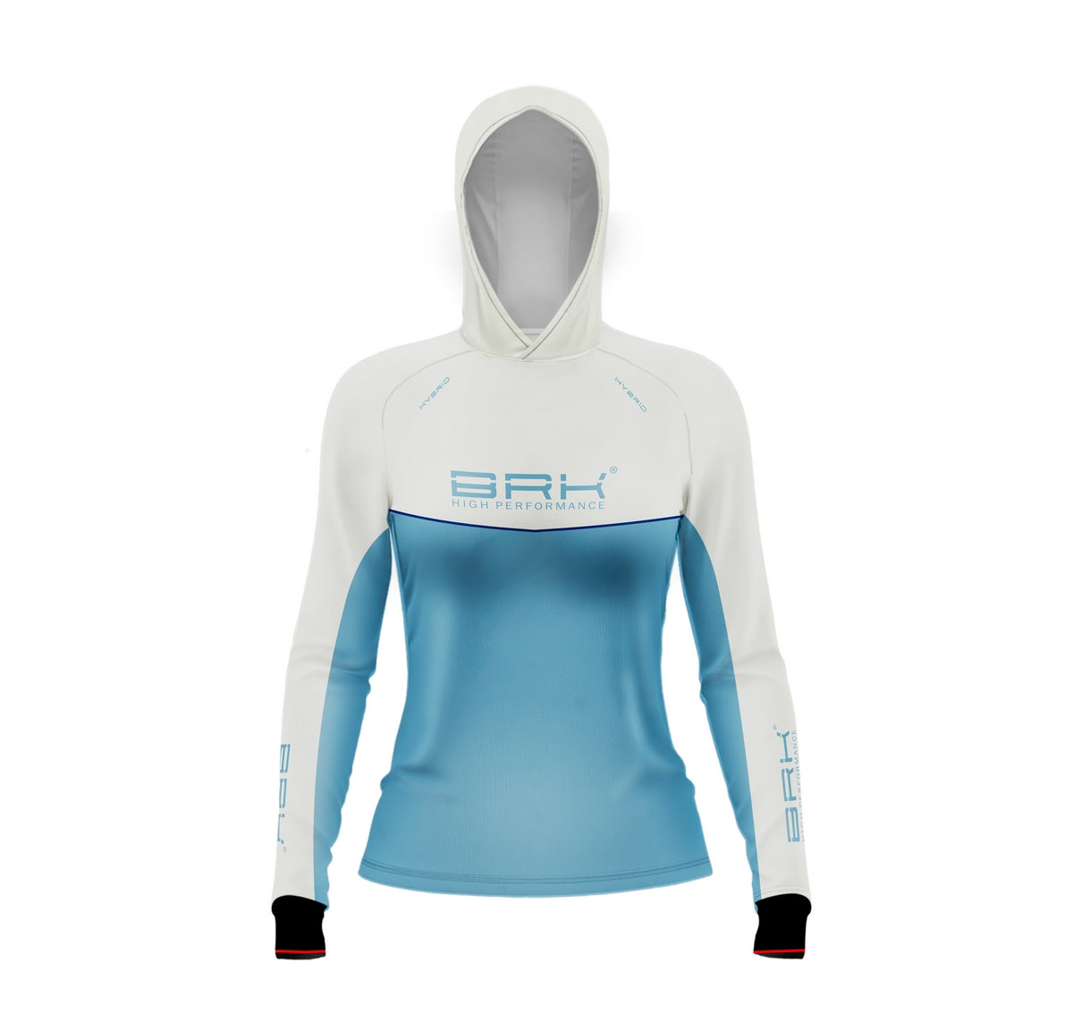 Camisa de Pesca Feminina Brk com Capuz Hybrid Bege com Azul com Proteção Solar UV50+ Brk Fishing