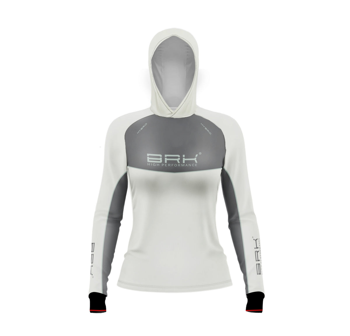 Camisa de Pesca Feminina Brk com Capuz Hybrid Cinza Bege com Proteção Solar UV50+ Brk Fishing