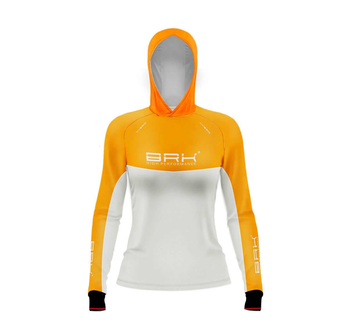 Camisa de Pesca Feminina Brk com Capuz Hybrid Laranja com Proteção Solar UV50+ Envio Imediato Brk Fishing