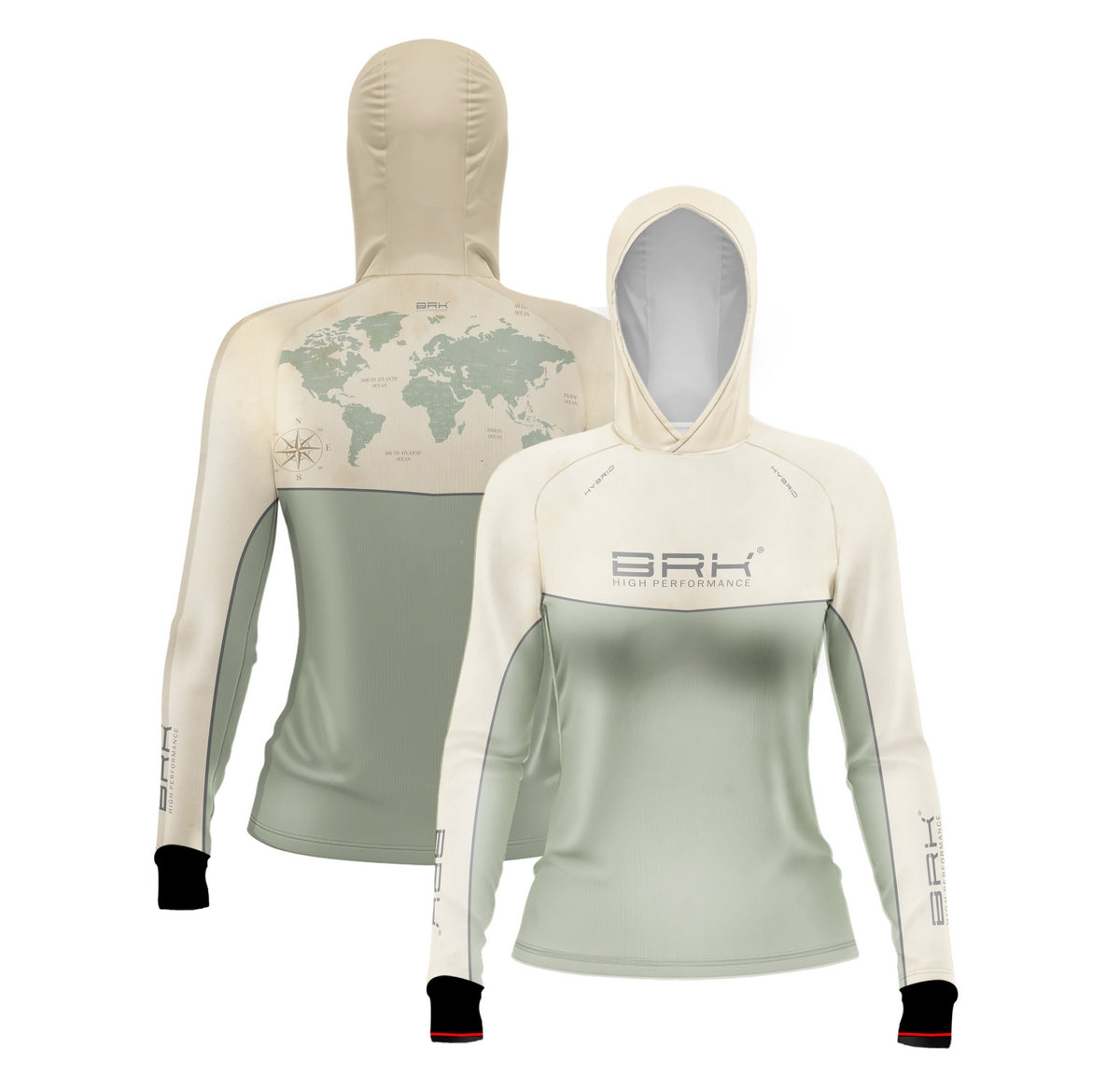 Camisa de Pesca Feminina Brk com Capuz Hybrid Luva Maps com Proteção Solar UV50+ Brk Fishing