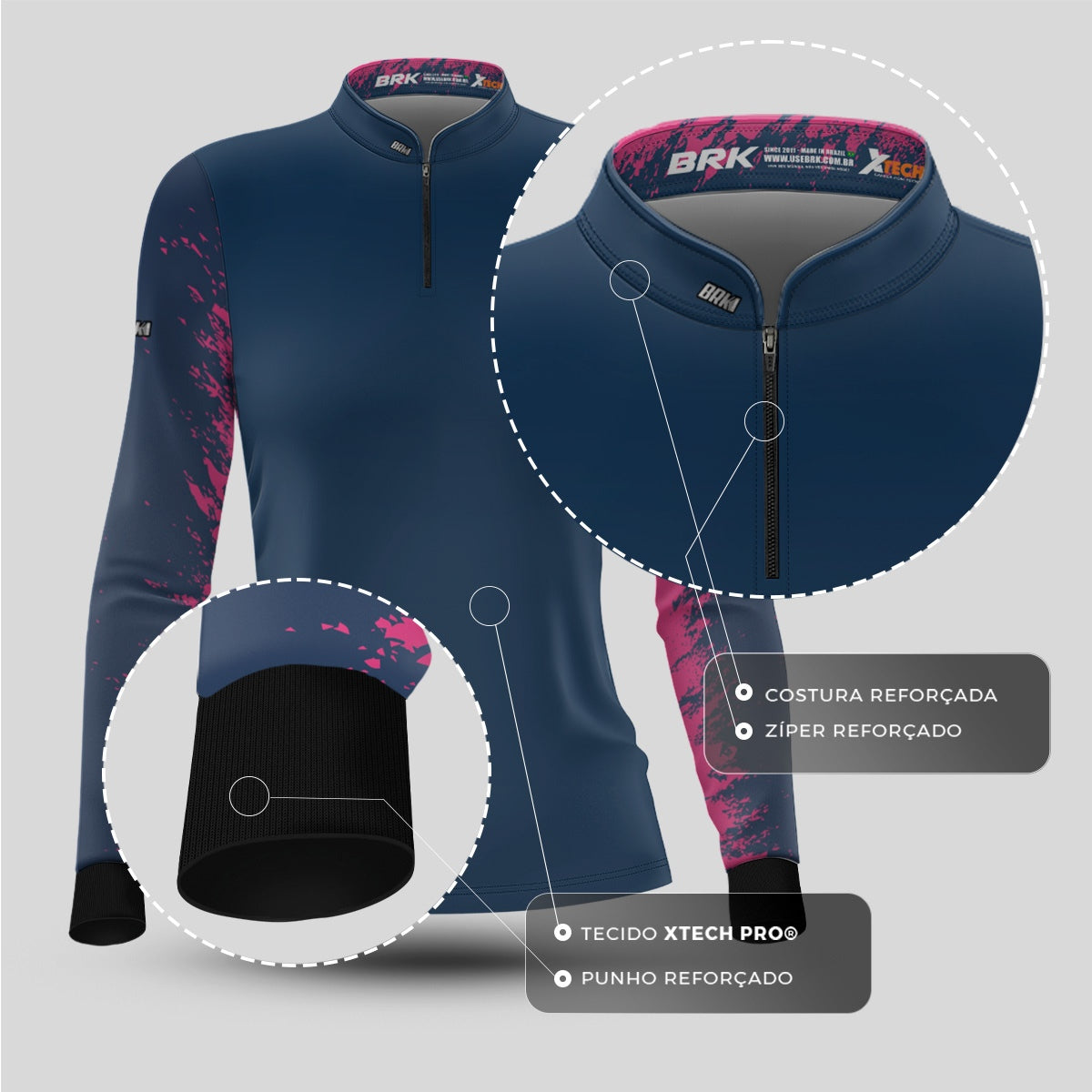 Camisa de Pesca Feminina Brk Splash Azul com Proteção UV50+ - Brk Fishing