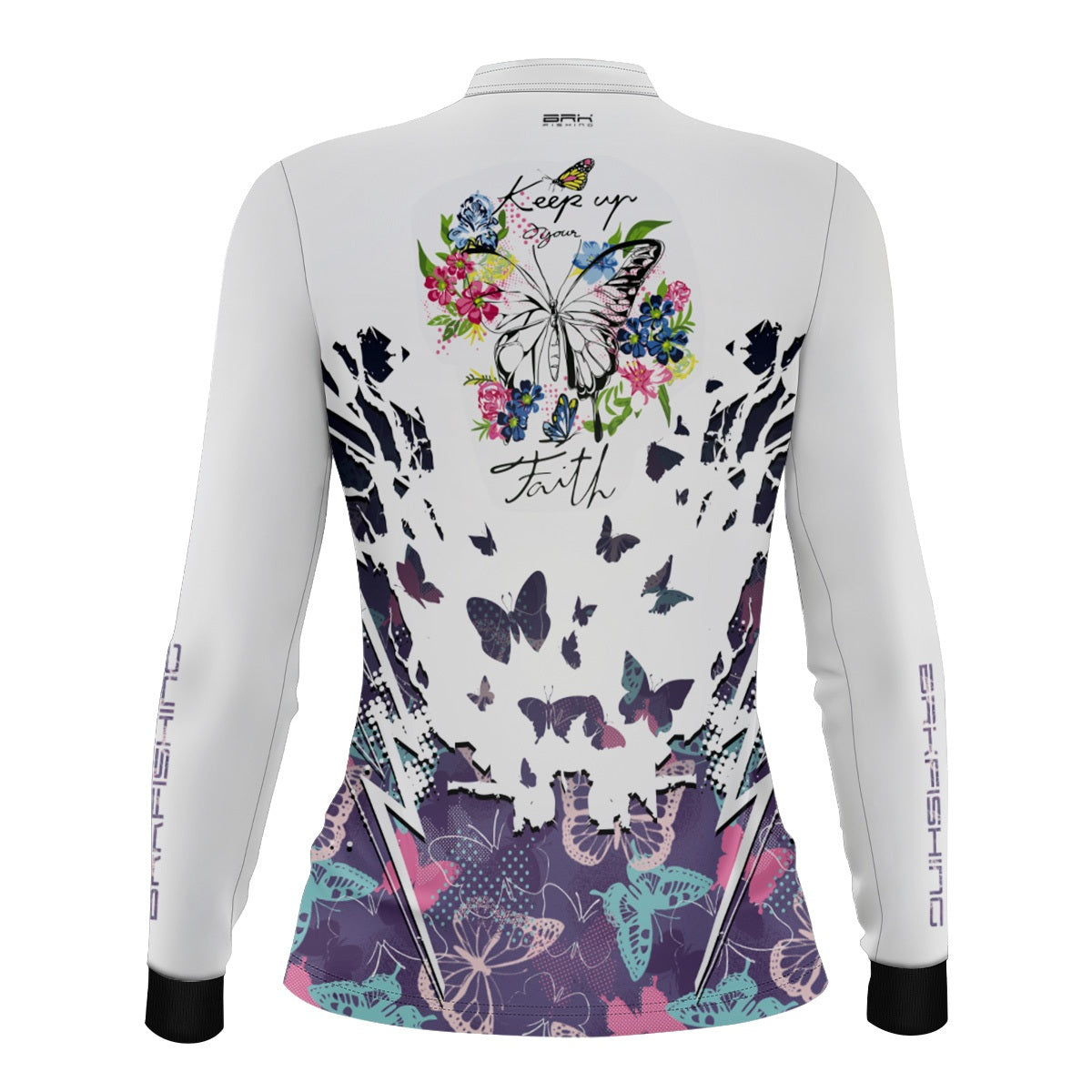 Camisa de Pesca Feminina Brk Borboleta Branca com Proteção UV50+ - Brk Fishing