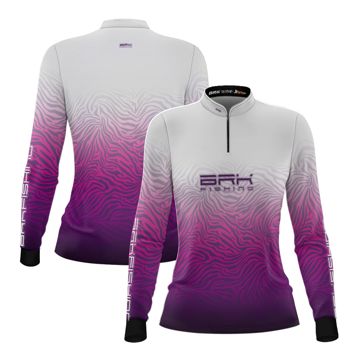 Camisa de Pesca Feminina Brk Branco e Roxo com UV50+ - Brk Fishing