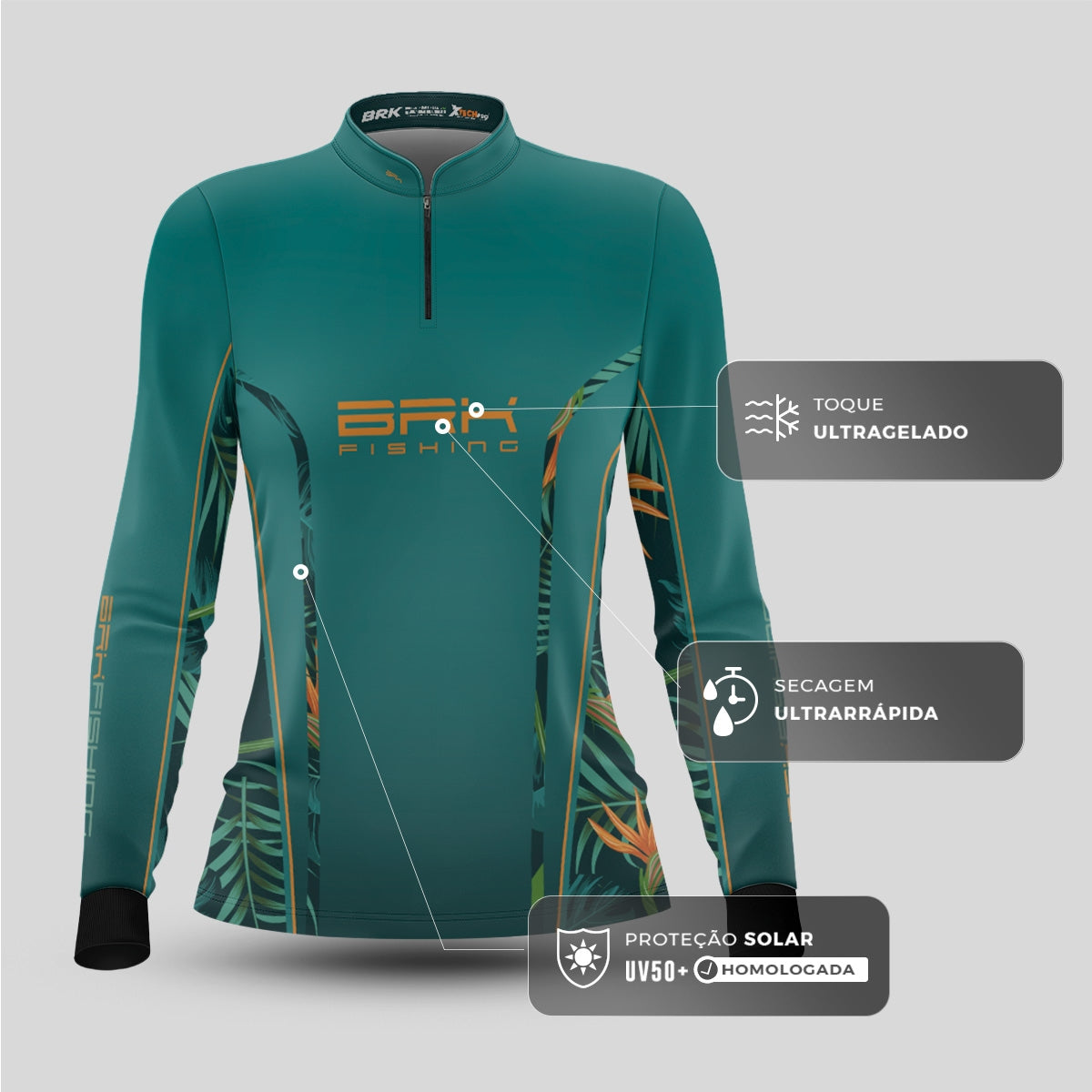Camisa de Pesca Feminina Brk Verde Folhagem com UV50+ - Brk Fishing