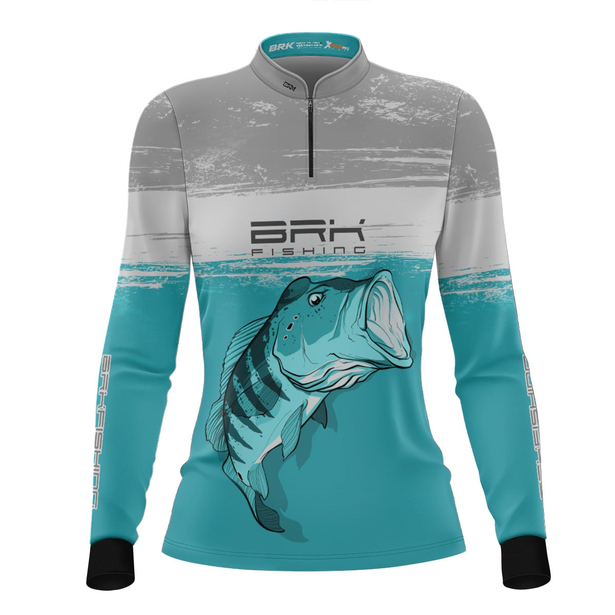Camisa de Pesca Feminina Brk Branca e Ciano Tucunaré Azul com UV50+ - Brk Fishing