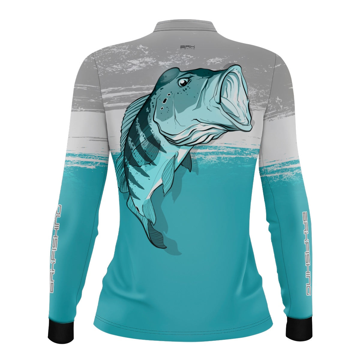 Camisa de Pesca Feminina Brk Branca e Ciano Tucunaré Azul com UV50+ - Brk Fishing