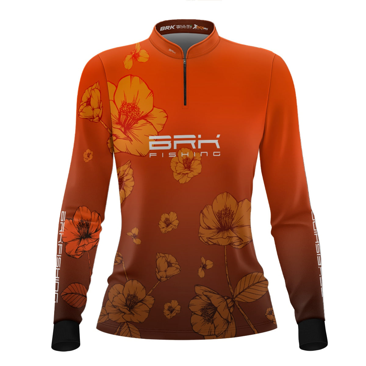 Camisa de Pesca Feminina Brk Flor Laranja com Proteção UV50+ - Brk Fishing