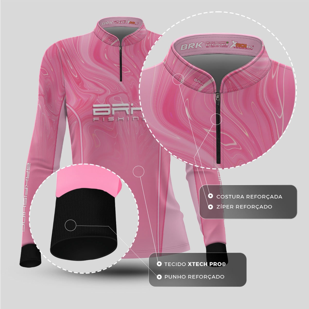 Camisa de Pesca Feminina Brk Básica Floral Azul Claro com Proteção UV50+ - Brk Fishing