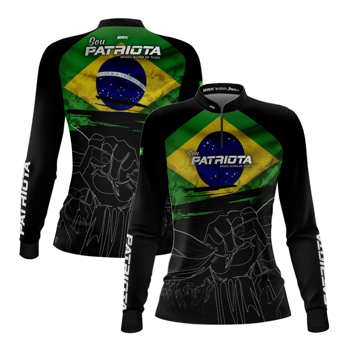 Camisa Agro Feminina Brk Básica Patriota Preta Bandeira do Brasil com Proteção UV50+ - Brk Fishing