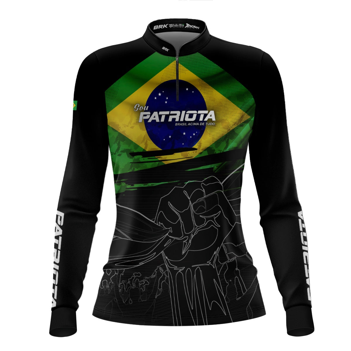 Camisa Agro Feminina Brk Básica Patriota Preta Bandeira do Brasil com Proteção UV50+ - Brk Fishing