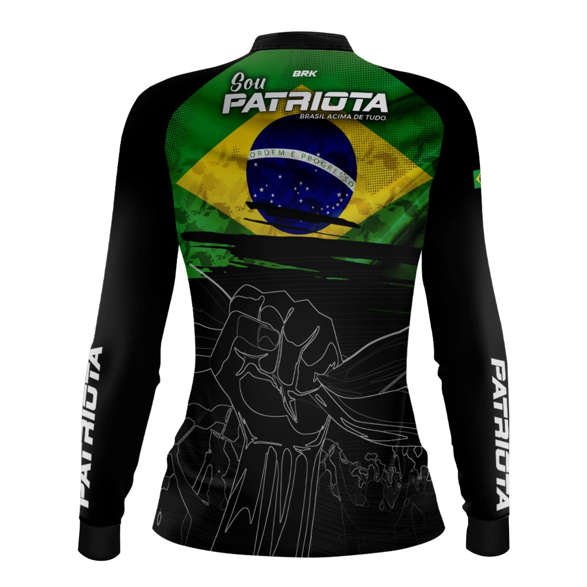 Camisa Agro Feminina Brk Básica Patriota Preta Bandeira do Brasil com Proteção UV50+ - Brk Fishing