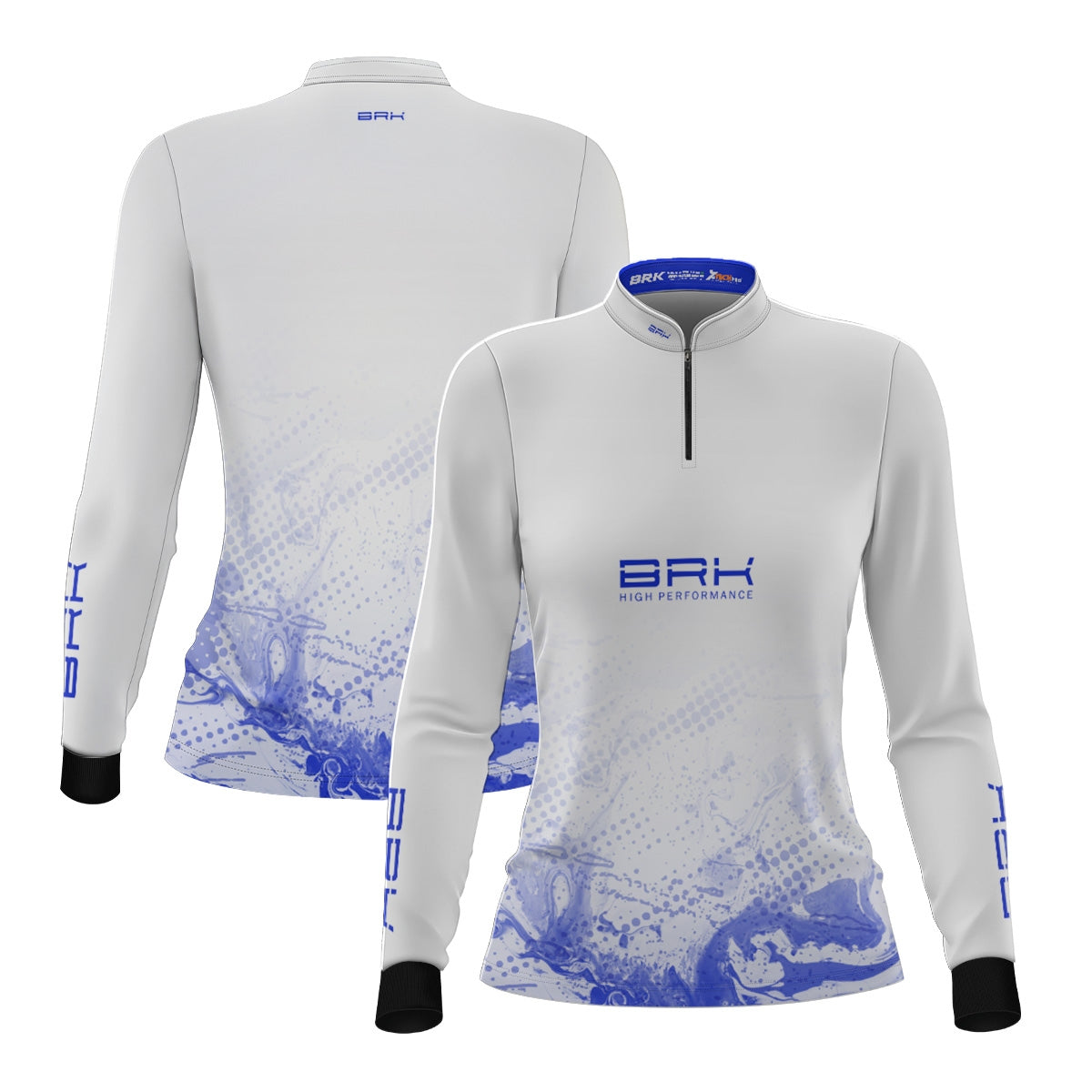 Camisa Agro Feminina Brk Azul e Branca com Proteção Solar UV50+ - Brk Fishing