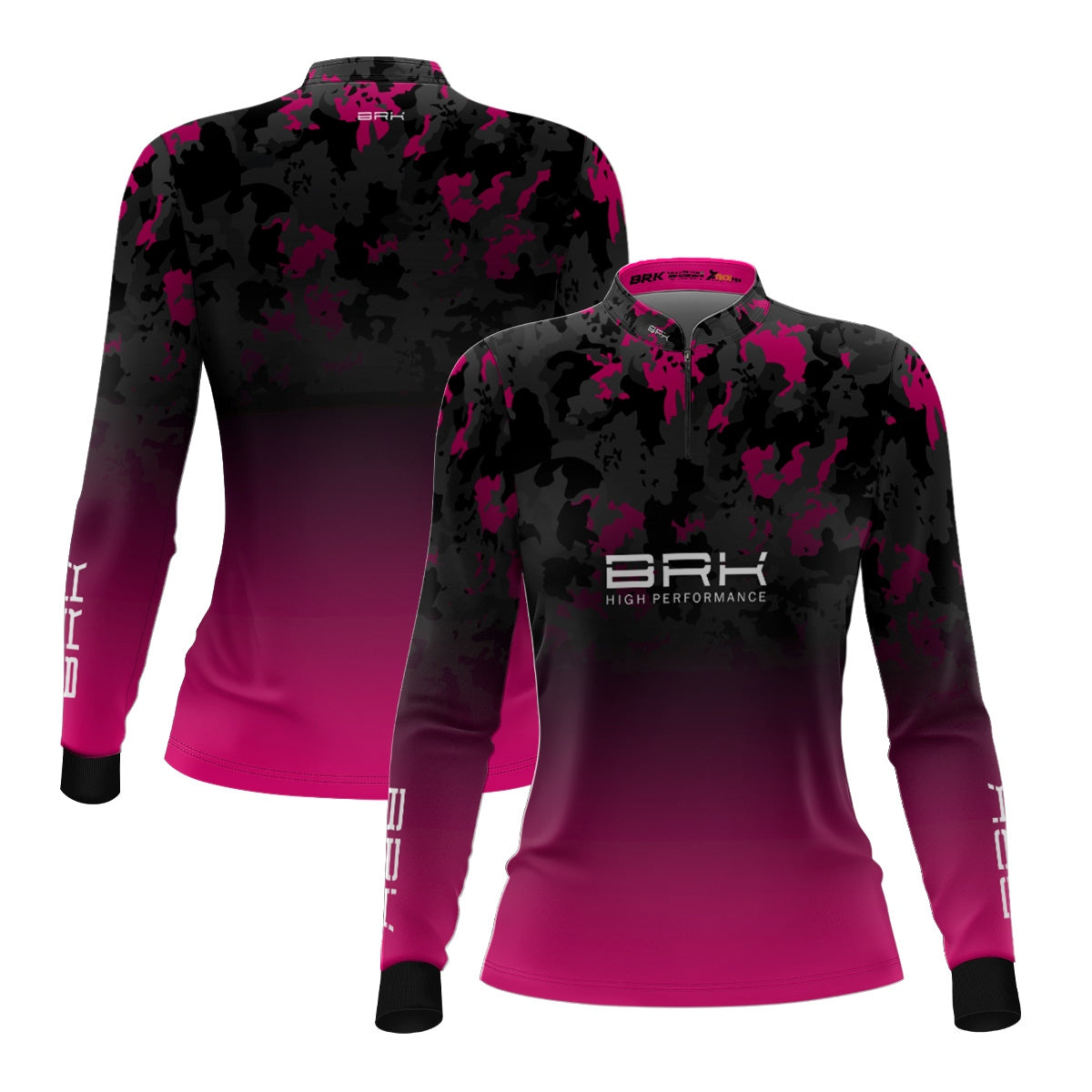 Camisa Agro Feminina Brk Preta e Rosa com Proteção Solar UV50+ - Brk Fishing