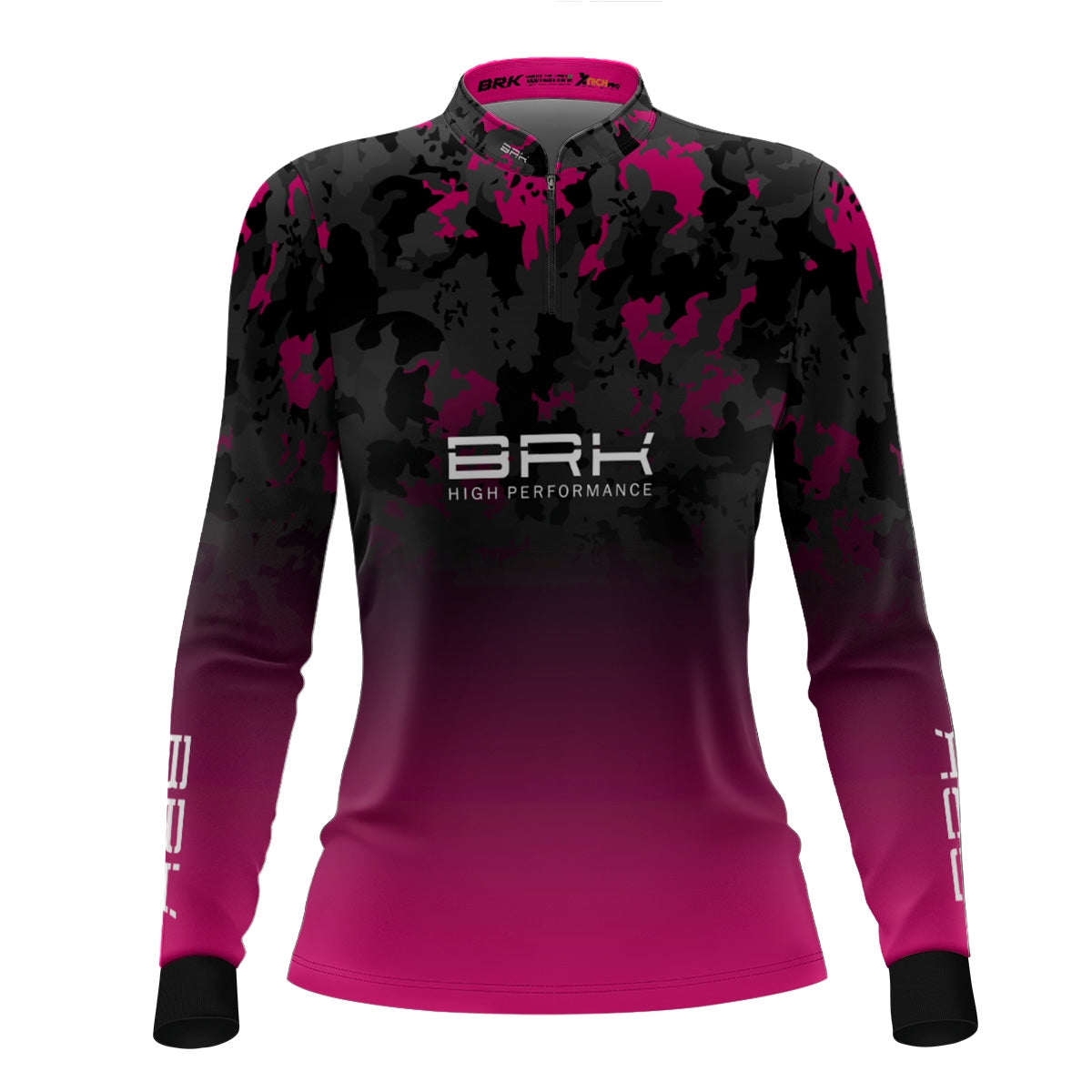 Camisa Agro Feminina Brk Preta e Rosa com Proteção Solar UV50+ - Brk Fishing