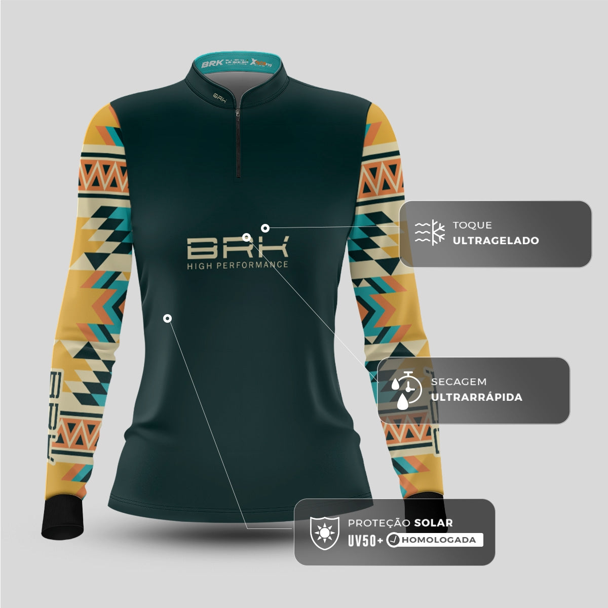 Camisa Agro Feminina Brk Geométrica com Proteção Solar UV50+ - Brk Fishing