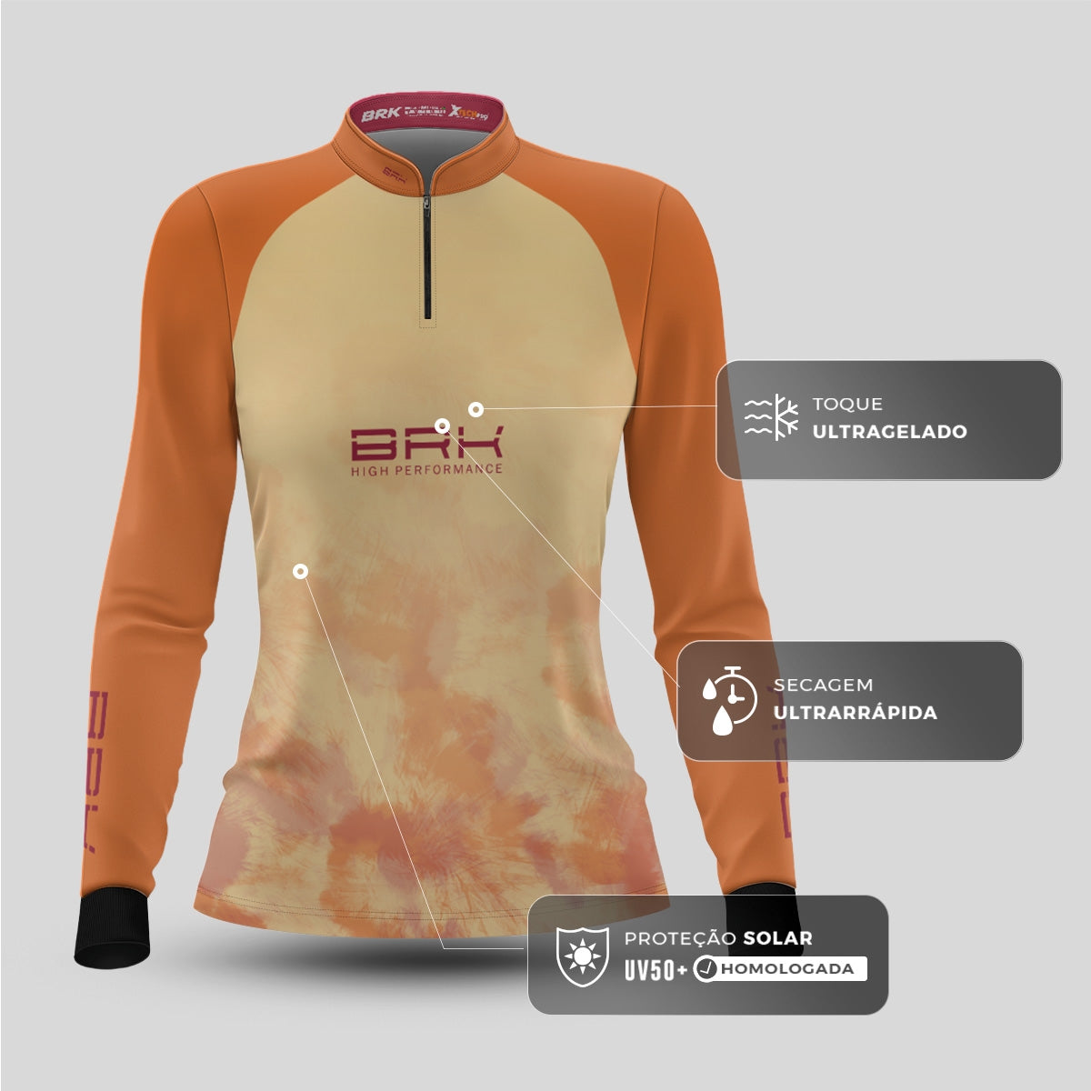 Camisa Agro Feminina Brk Tie Dye Laranja com Proteção Solar UV50+ - Brk Fishing