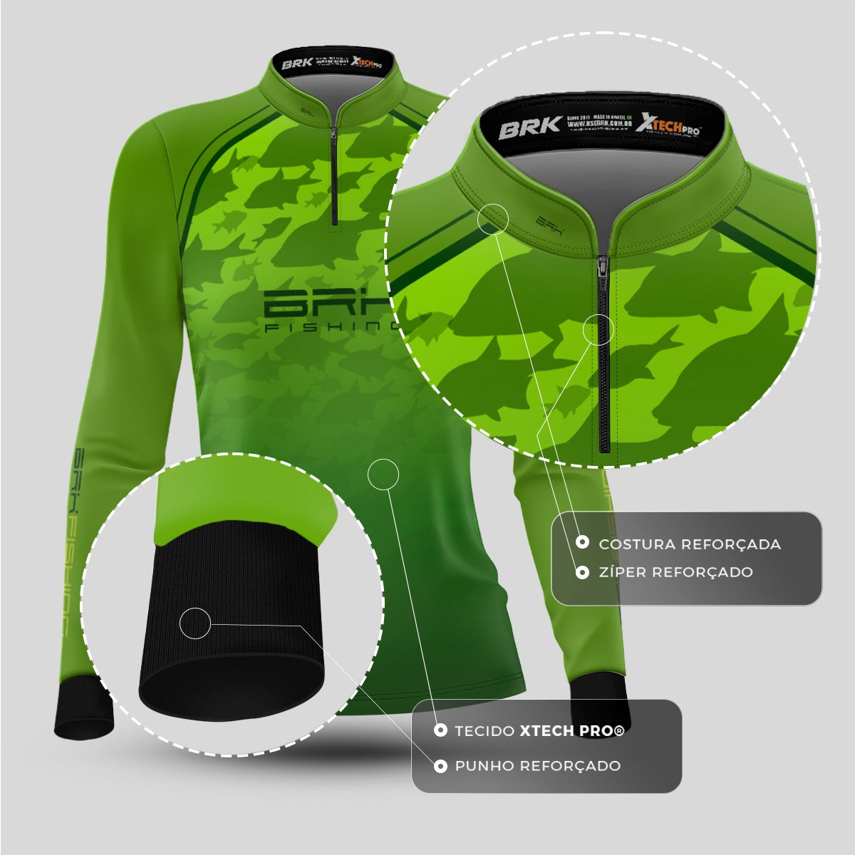 Camisa Feminina de Pesca  Verde Brk Cardume com Proteção UV50+ - Brk Fishing