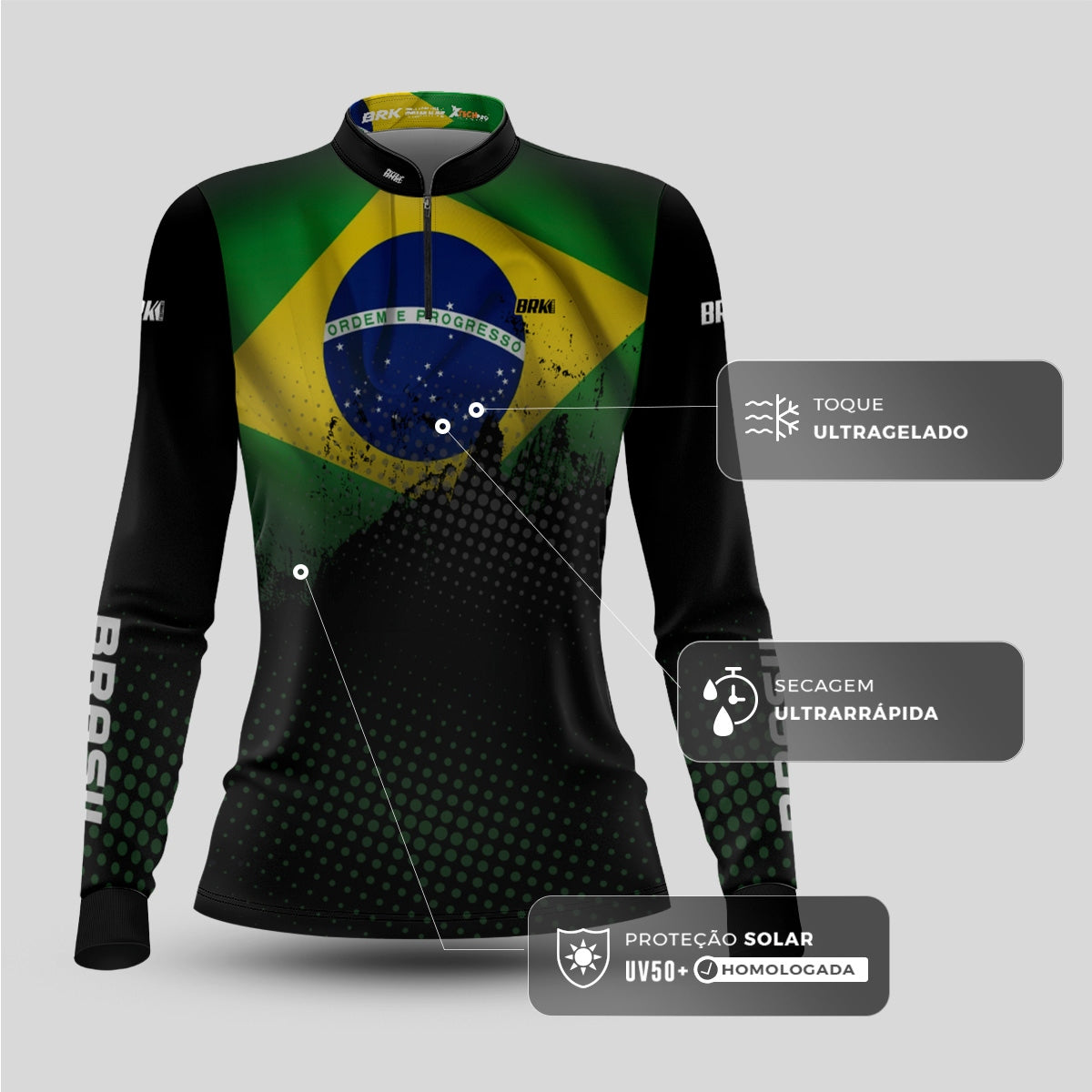 Camisa De Pesca Feminina Brk Bandeira do Brasil com Proteção Solar UV50+ - Brk Fishing