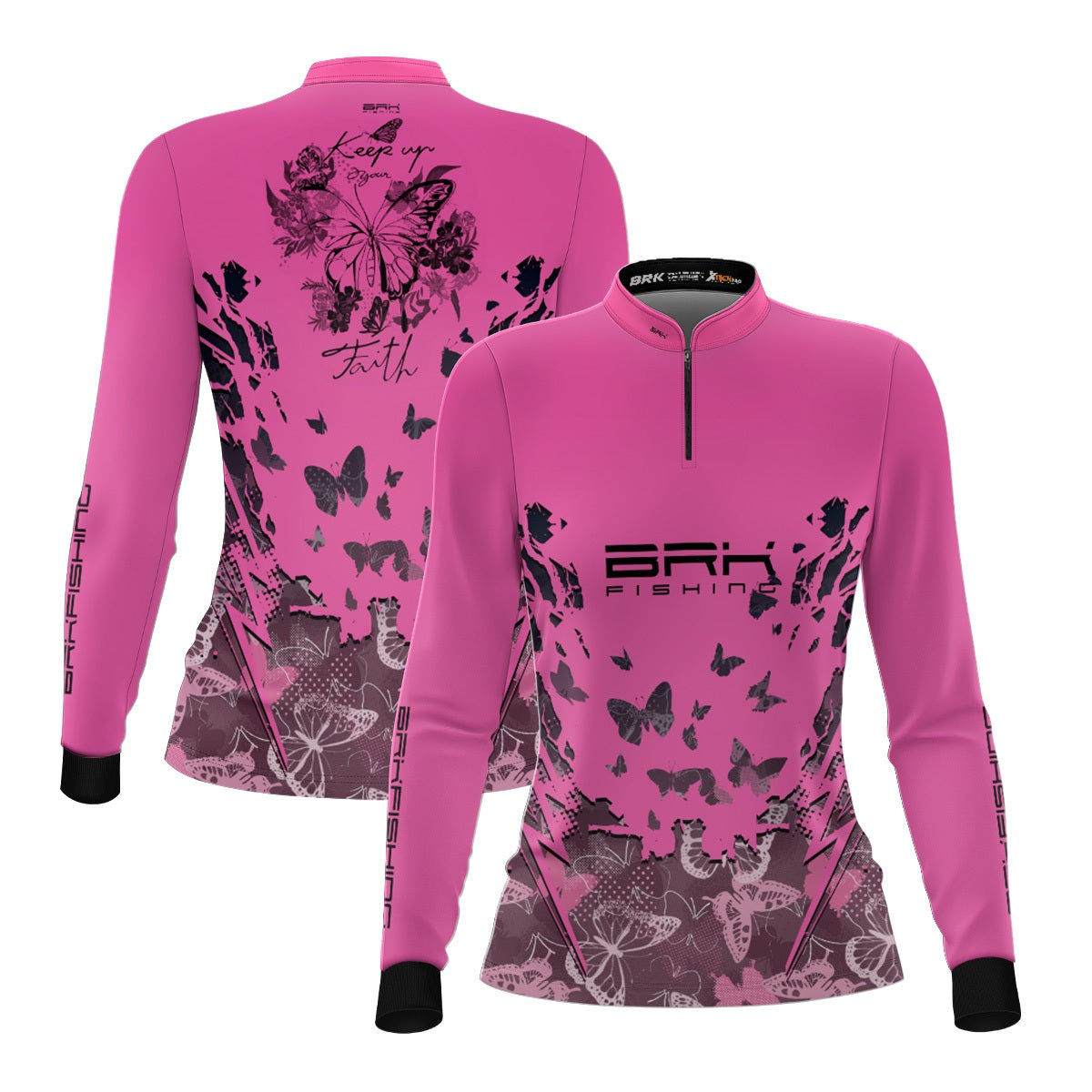 Camisa Feminina de Pesca Preta e Rosa Brk Tucunaré com UV50+ - Brk Fishing