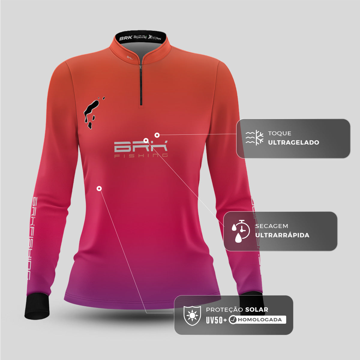 Camisa Feminina de Pesca Brk Rosa Tucunaré Azul com UV50+ - Brk Fishing