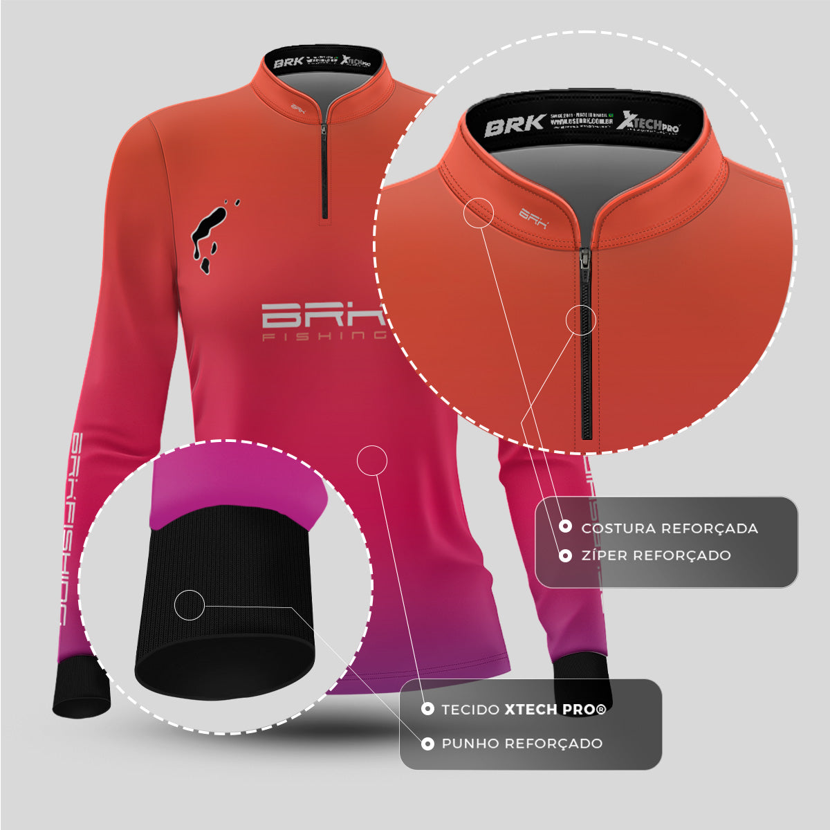 Camisa Feminina de Pesca Brk Rosa Tucunaré Azul com UV50+ - Brk Fishing