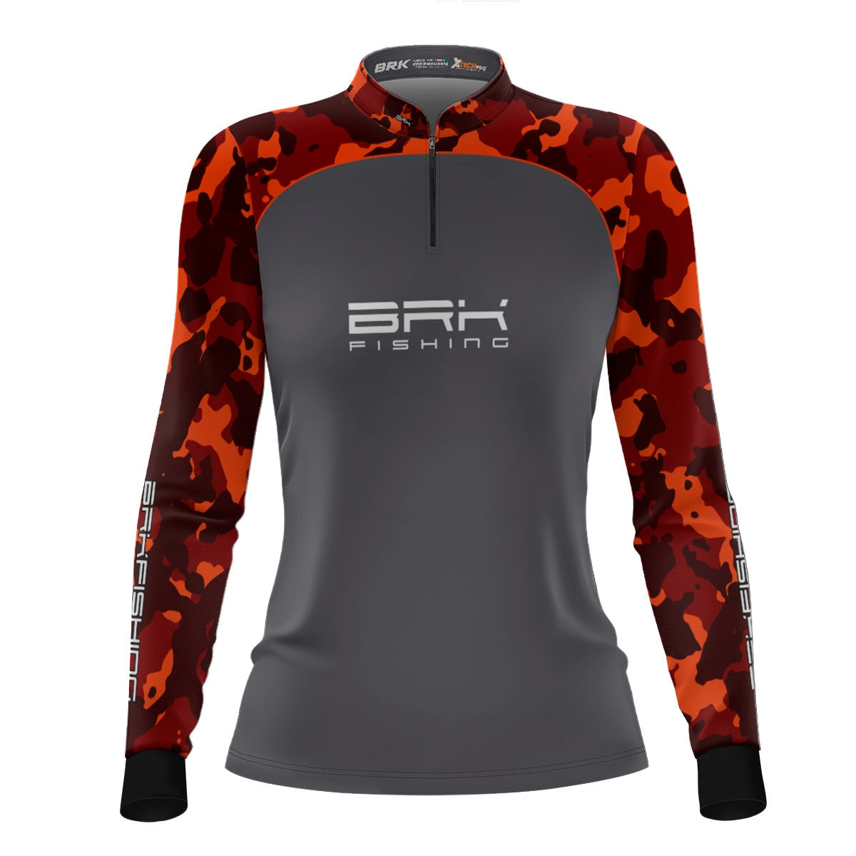 Camisa Feminina de Pesca  Brk Laranja Camuflado e Cinza com UV50+ - Brk Fishing