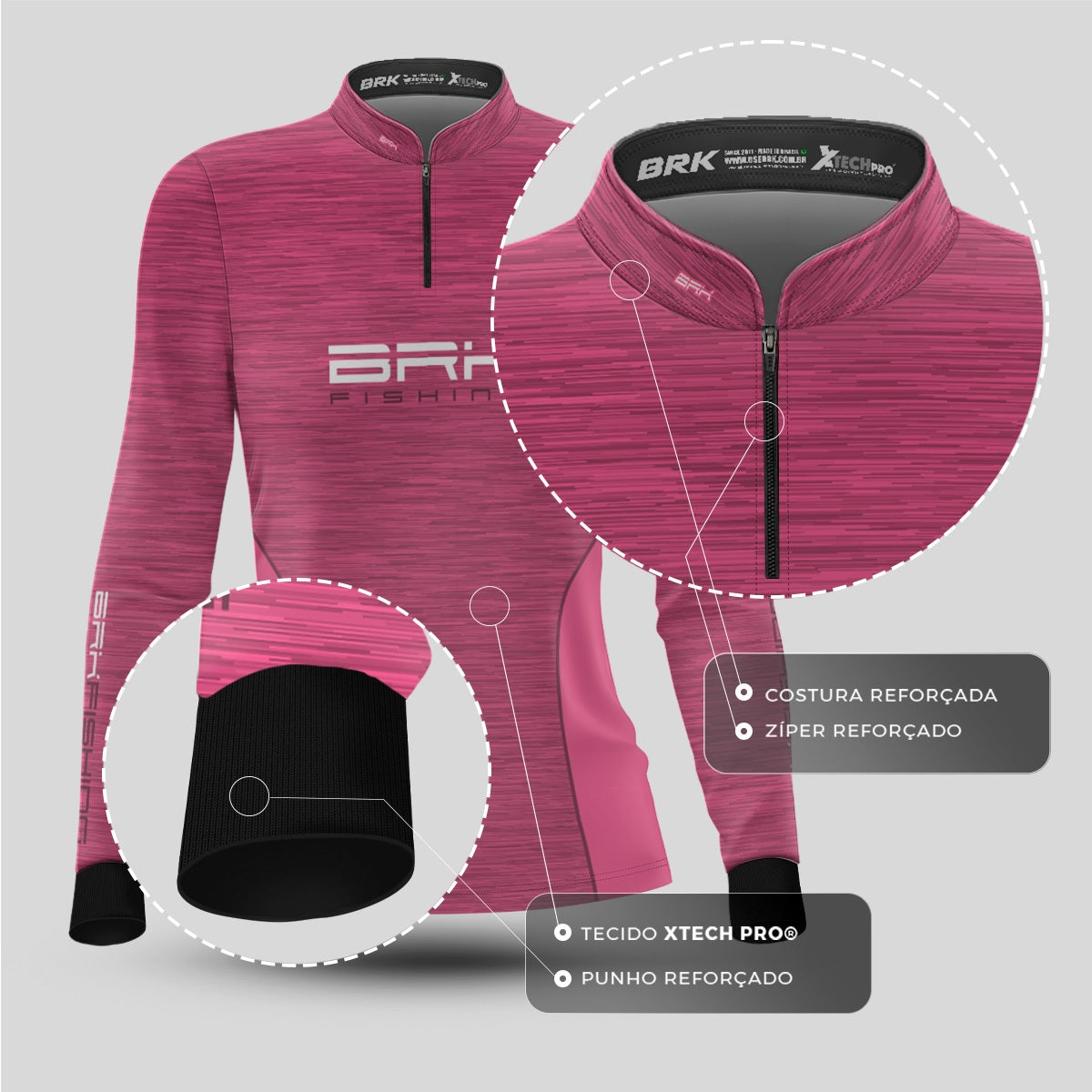 Camisa Feminina de Pesca Brk Fishing Rosa Bebê Mesclado com UV50+ - Brk Fishing