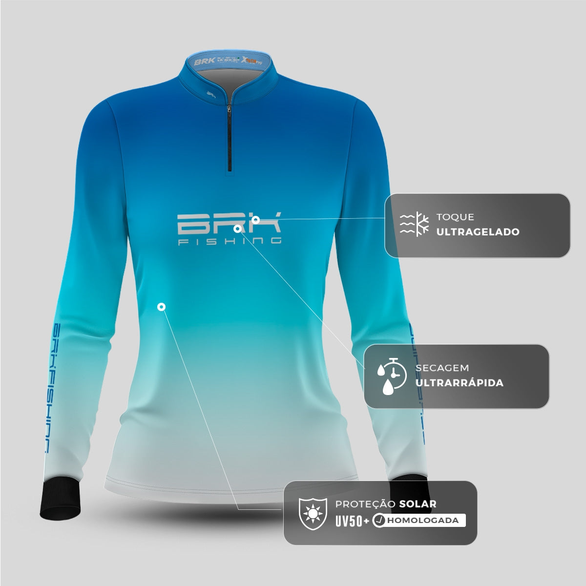 Camisa Feminina de Pesca  Brk Azul Degradê com UV50+ - Brk Fishing