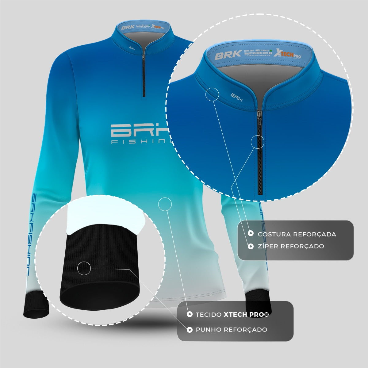 Camisa Feminina de Pesca  Brk Azul Degradê com UV50+ - Brk Fishing