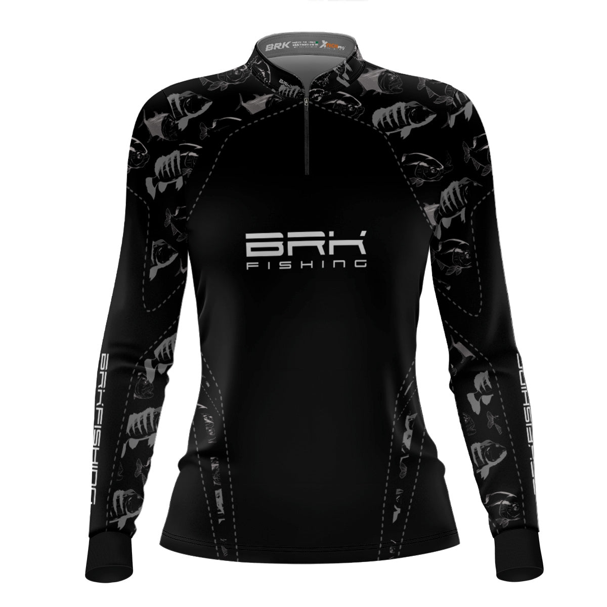 Camisa Feminina de Pesca  Brk Fishing Peixes Preto e Branco com Proteção UV50+ - Brk Fishing