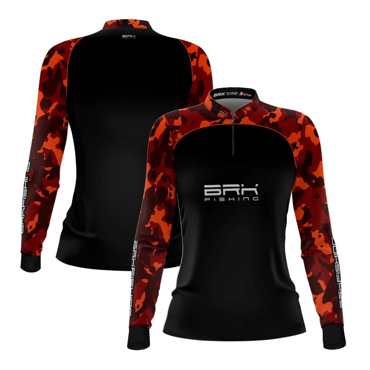 Camisa Feminina de Pesca  Brk Preta e Laranja Camuflada com UV50+ - Brk Fishing