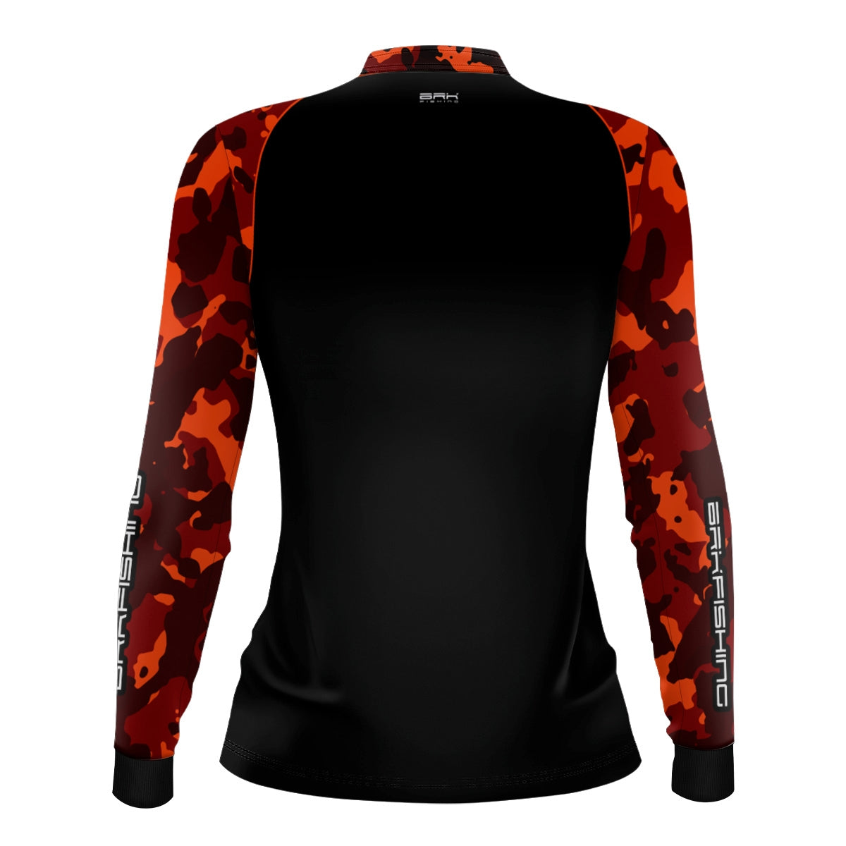 Camisa Feminina de Pesca  Brk Preta e Laranja Camuflada com UV50+ - Brk Fishing