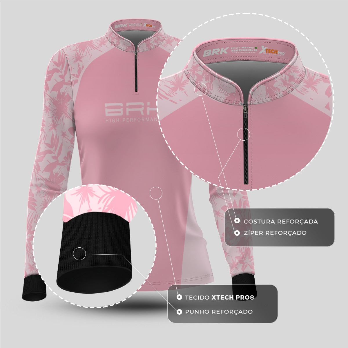 Camisa Agro Feminina Brk Básica Floral Rosa com Proteção Solar UV50+ - Brk Fishing