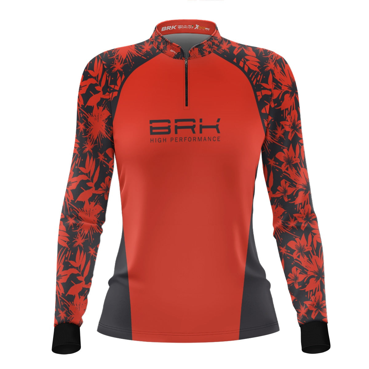 Camisa Feminina de Pesca Brk Básica Floral Salmão e Chumbo com Proteção UV50+ - Brk Fishing