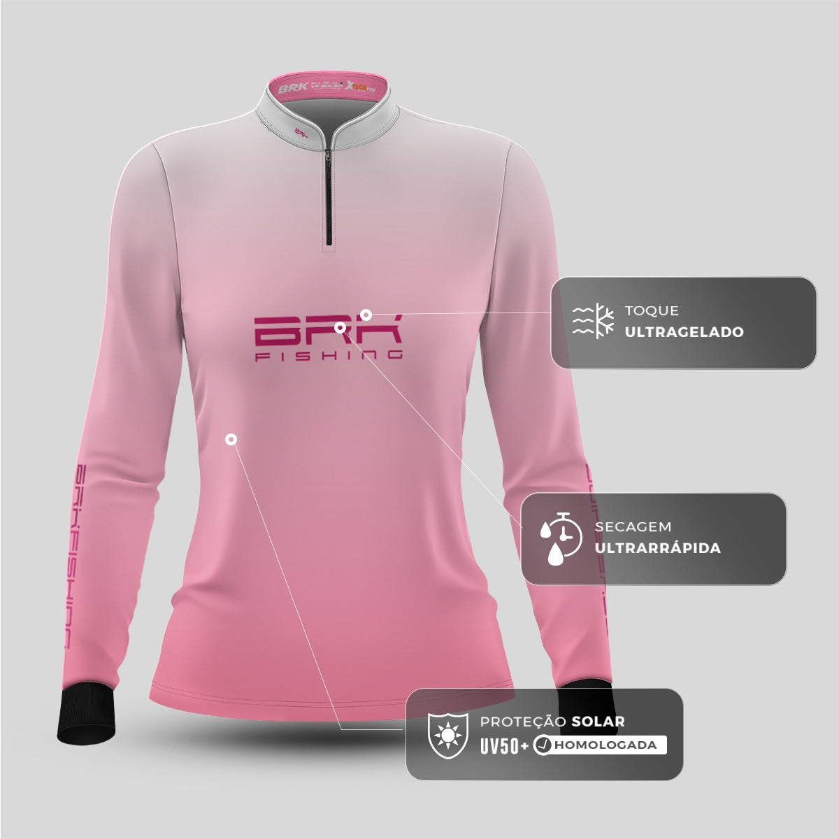 Camisa Feminina de Pesca  Brk Fishing Rosa com Proteção UV50+ - Brk Fishing