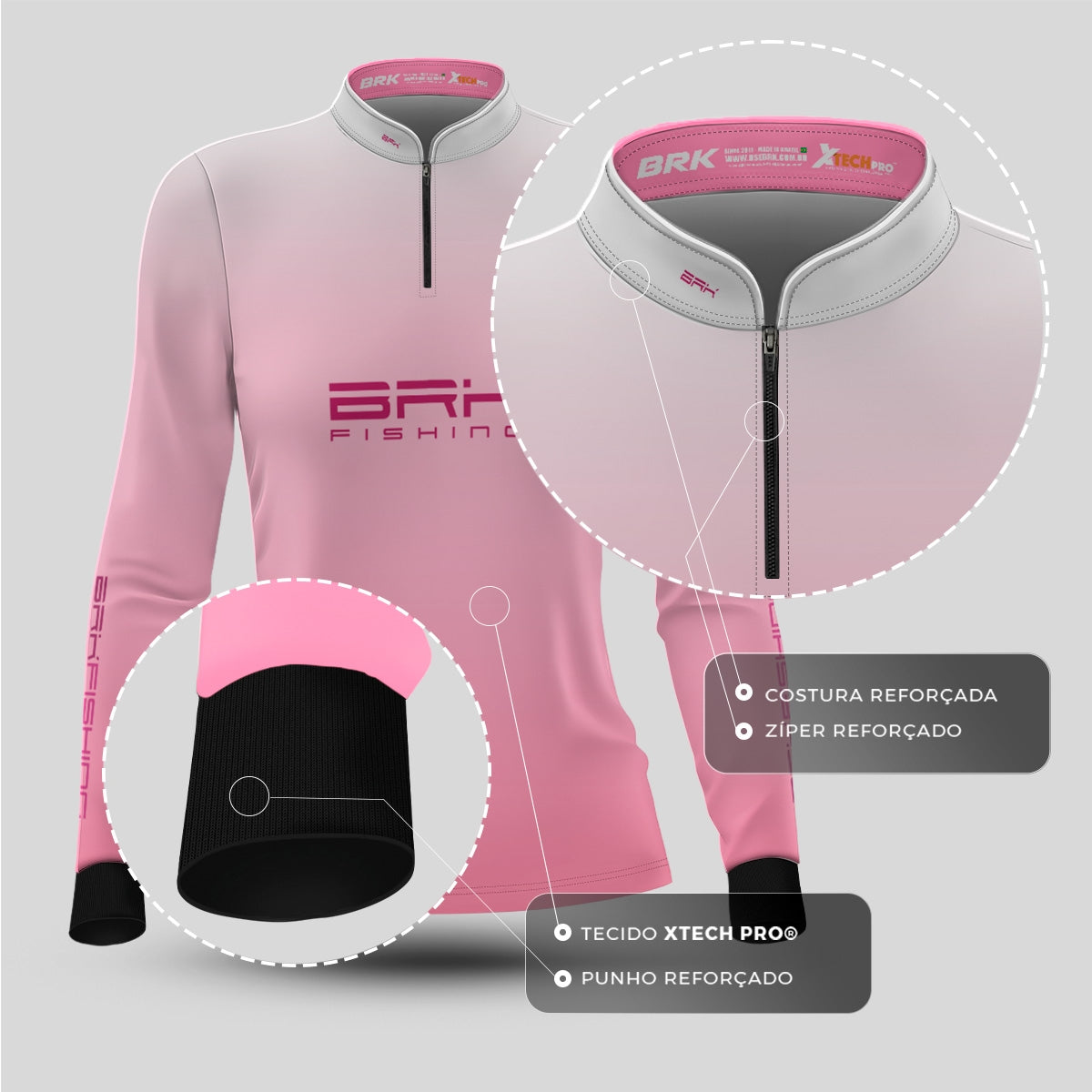Camisa Feminina de Pesca  Brk Fishing Rosa com Proteção UV50+ - Brk Fishing