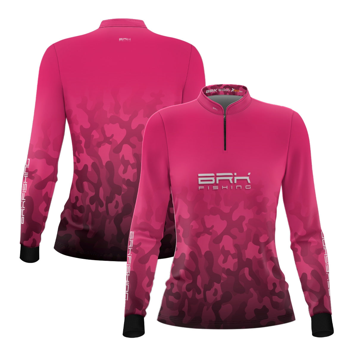 Camisa Feminina de Pesca  Brk Rosa Camuflada com Proteção UV50+ Brk Fishing
