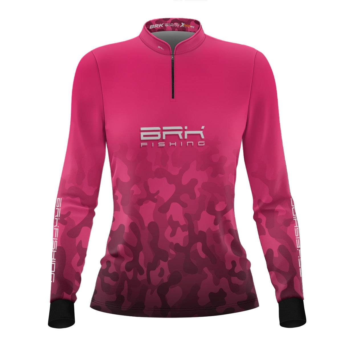 Camisa Feminina de Pesca  Brk Rosa Camuflada com Proteção UV50+ Brk Fishing